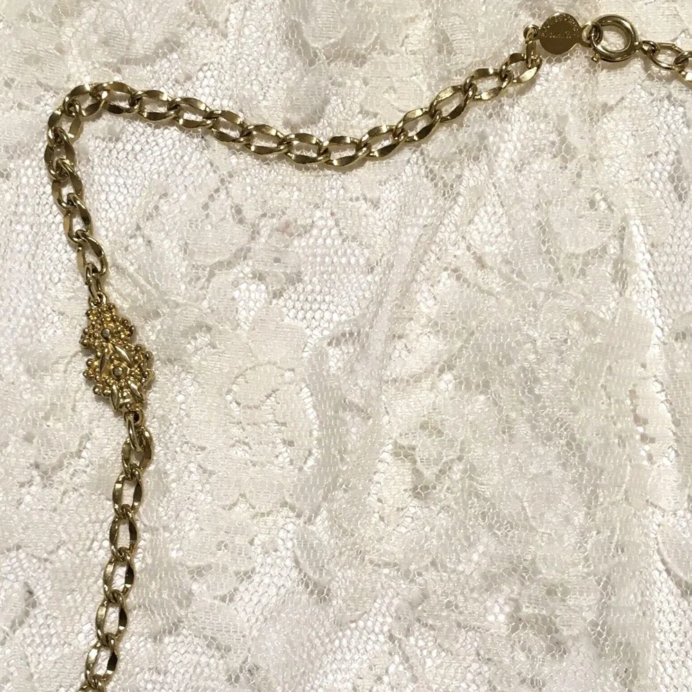 Vintage Gold tone Chain Necklace Layered Ornate Chain Layer Pendant necklace